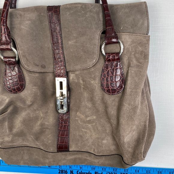 NIQUEA.D Gray SUEDE HOBO BAG! Large Brown Alligator Leather Purse MADE in ITALY - Picture 4 of 16